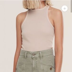 AGOLDE HIGH NECK RIB TANK IN LATTE